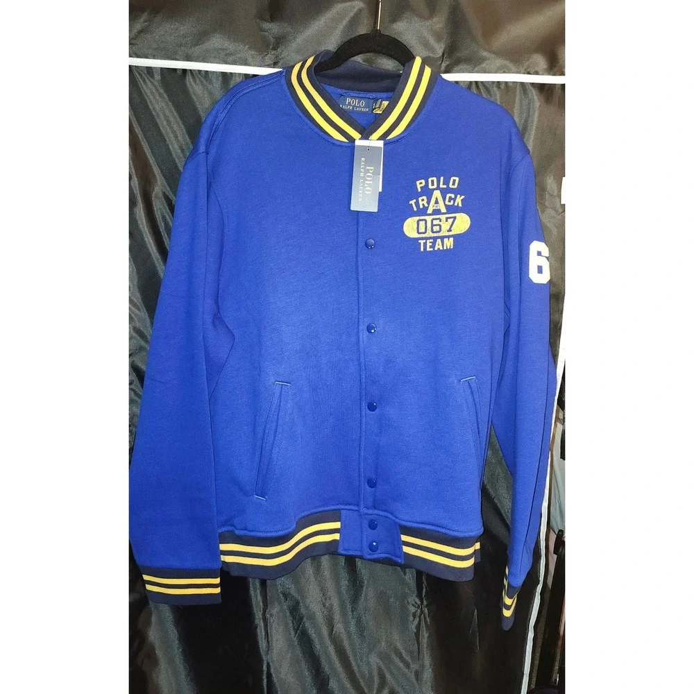 Polo Ralph Lauren Mens‎ Varsity Track Jacket Blue Yellow Snap Front XL NWT
